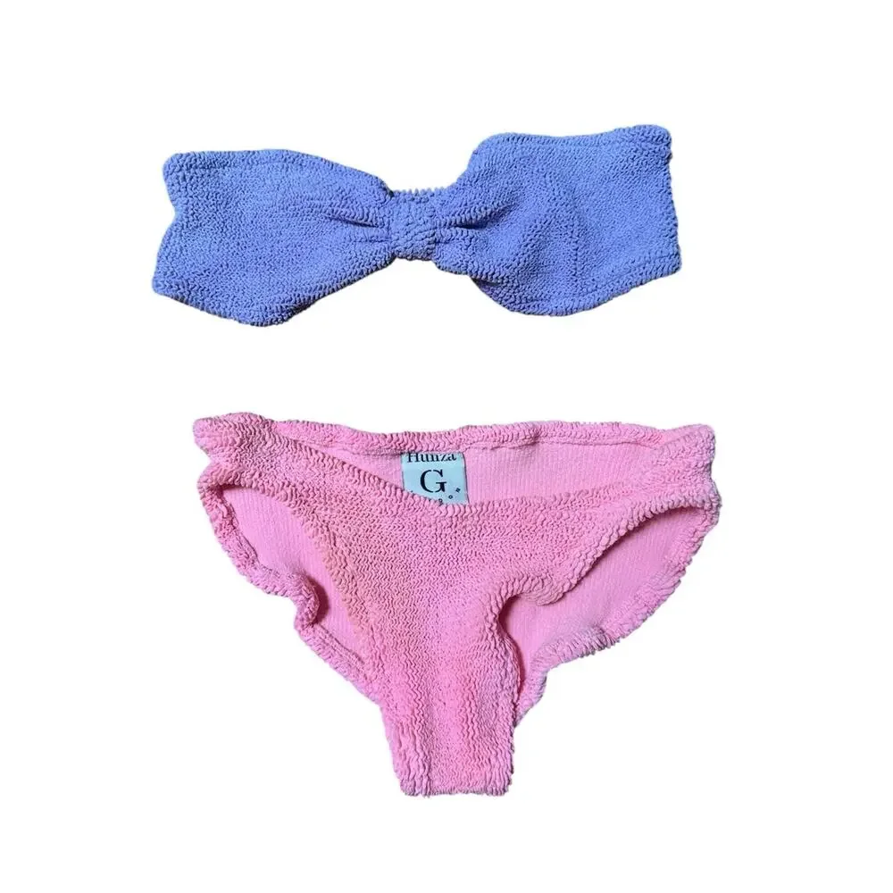 Hunza G Jean Duo Bikini Lilac Purple Bubblegum Pink Two Tone Set OS